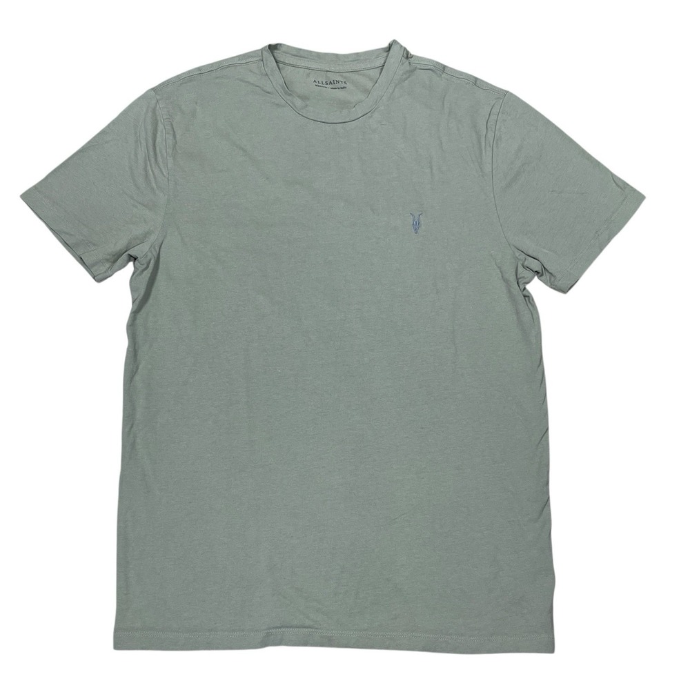 All Saints Race Tonic Crewneck T-Shirt Mens M Green Organic Cotton RamSkull Logo